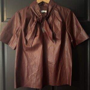 Elegant Burgundy Leather Top with Bow